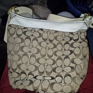 Coach Brown and White Signature Shoulder Bag